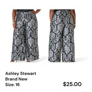 Ashley Stewart Black & Silver Brocade Wide-Leg Pants